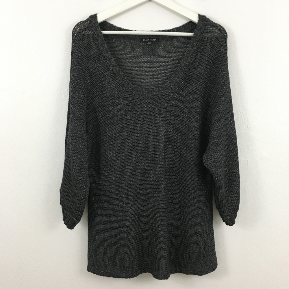 Eileen Fisher Women’s Viscose Polyester Grey Scoop Neck Sweater Size L